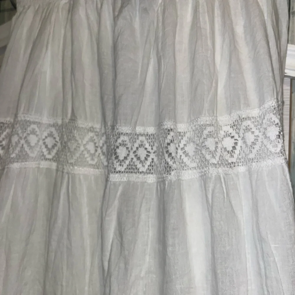 White Waves L/XL White Eyelet Maxi Skirt with Tassel Drawstring